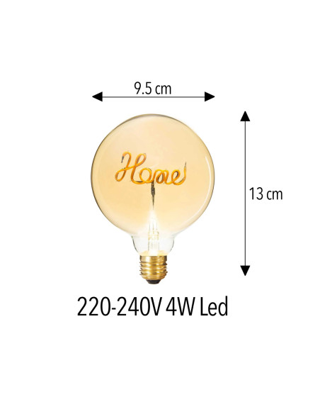 Lampadina E27 LED 4W ambrata per modello Bulb scritta Home